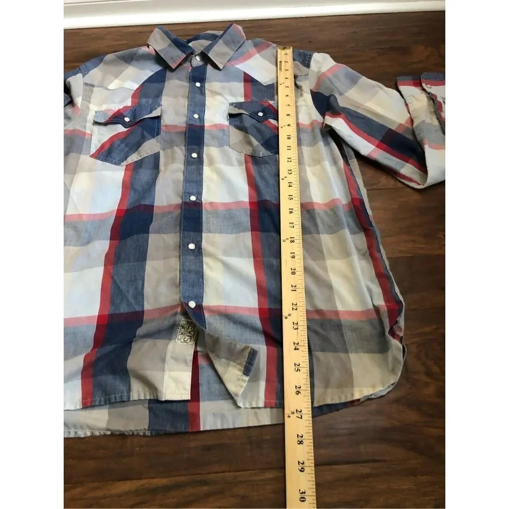 Levi’s Plaid Western Snap Button Shirt Mens Medium Blue Red